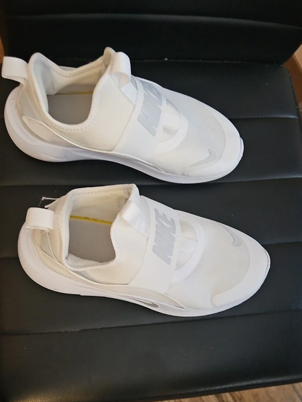 Youth Nike White Slip-On Sneakers with Elastic Strap